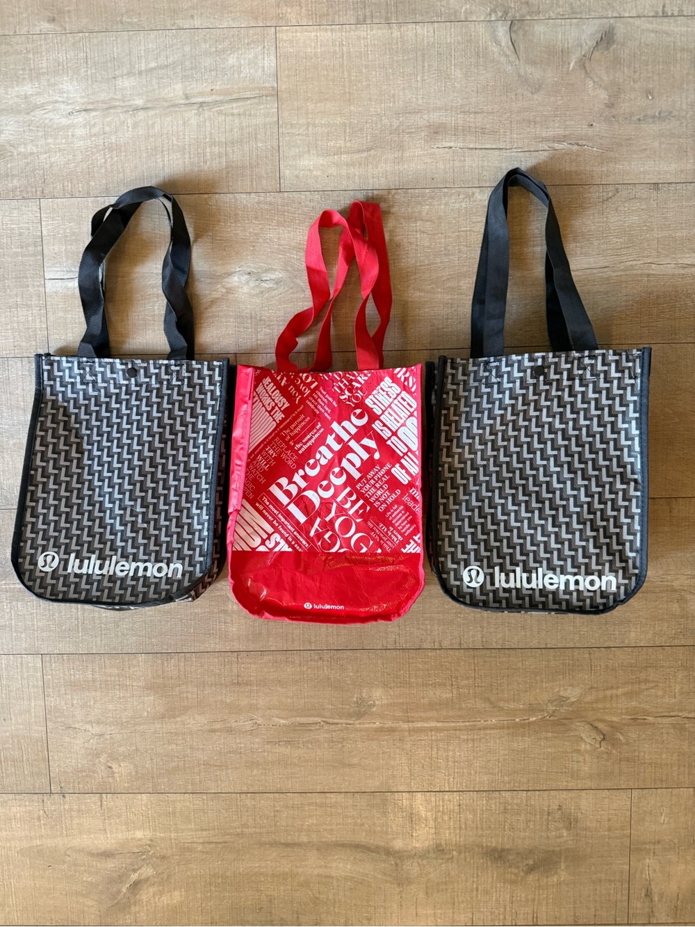 Set of 3 Lululemon Tote Bags Reusable Shopping Bag Lunch Red and Brown